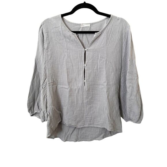 OYSHO Crinkled Cotton‎ Buttoned Blouse Sz Large - Picture 1 of 4